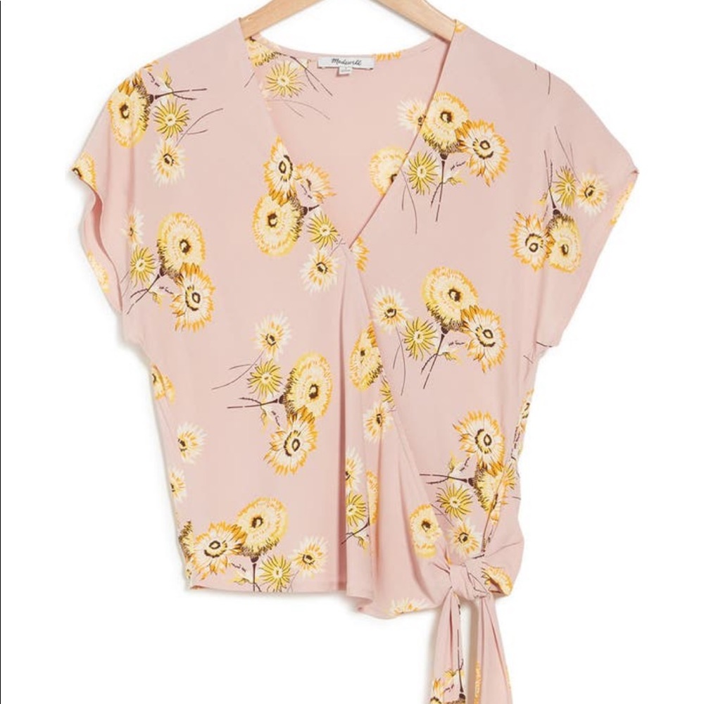 Madewell floral short sleeve wrap top. Pink and Yellow. NWT.